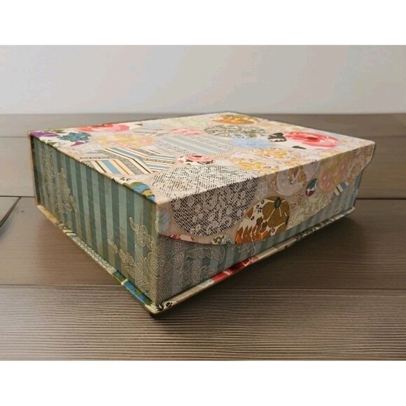 Elegant Storage Box Victorian Lace Fabric Scrapbook Theme 12.5 X 9 X 3.5” - Picture 1 of 11